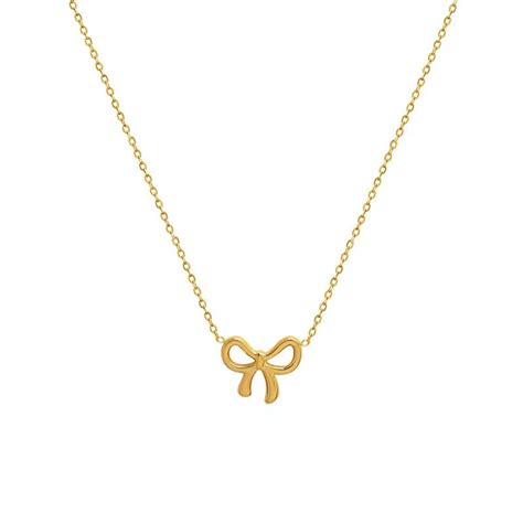 Gold Bow Pendant Necklace 18k Gold Plated Simple Style Cute Etsy