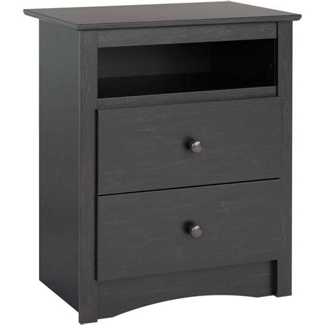 Prepac Sonoma Tall 2 Drawer Nightstand With Open Shelf Washed Black