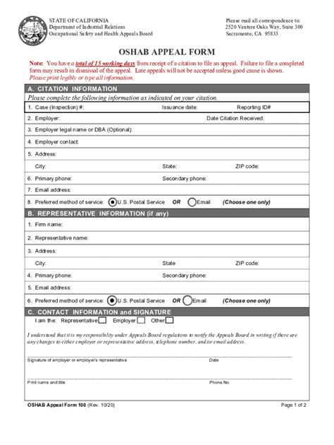 2020 2023 Ca Oshab Appeal Form 100 Fill Online Printable Fillable
