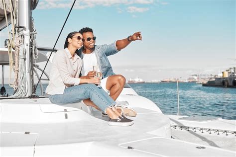 premium photo couple love and yacht with a man and woman out at sea or on the ocean for
