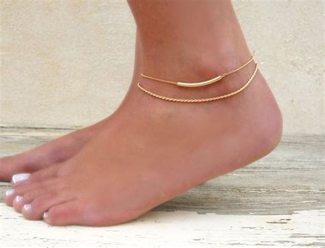 Gold Anklet Set 2 Gold Anklets Gold Rope Chain Anklet Gold