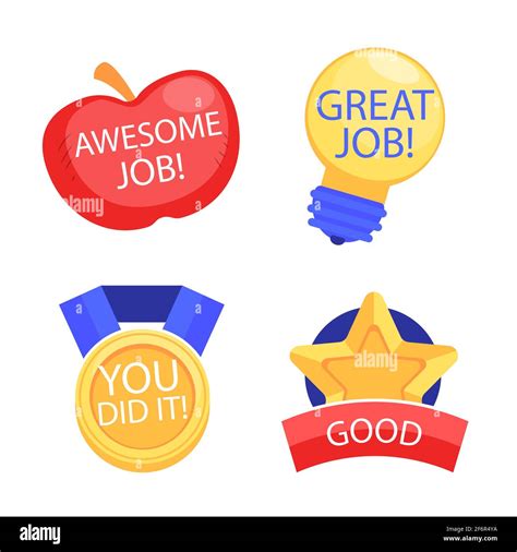 Flat Good Job And Great Job Stickers Pack Vector Illustration Stock