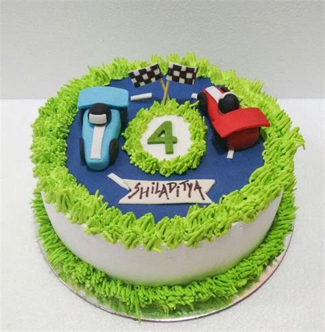 A Fresh Cream Cake With Racing Cars Toppers Cake Desserts Fresh Cream