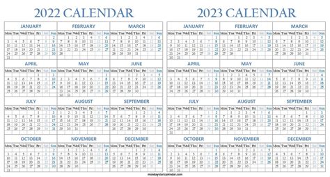 Monday Start 2022 And 2023 Calendar Jan 2022 To Dec 2023 Calendar