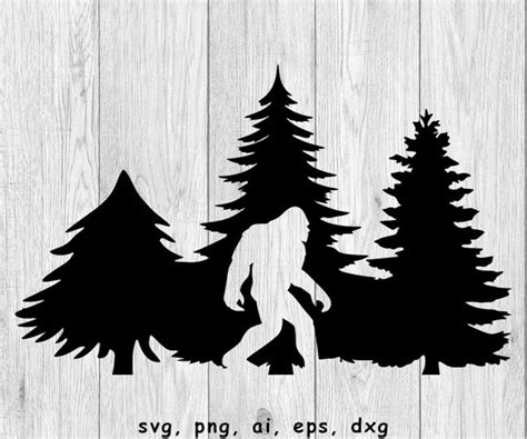 Bigfoot In Trees Svg Png Ai Eps Dxf Files For Auto And Etsy