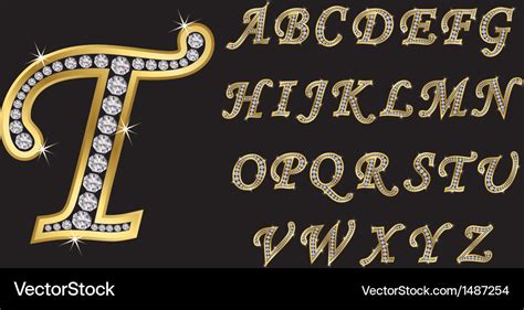Golden Alphabet With Diamonds Letters From A To Z Vector Image
