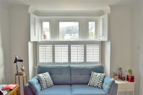 Bay Window Plantation Shutters Beach Style Living Room Dorset