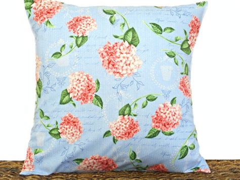 Pink Geraniums Pillow Cover Cushion Blue White Floral Green Etsy