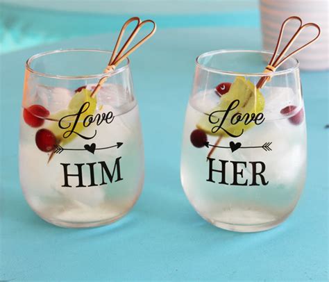 Love Him Love Her Stemless Wine Glass Set — Bar Products