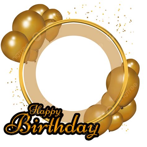 Round Golden Birthday Frame With Balloons Isolated Background Birthday