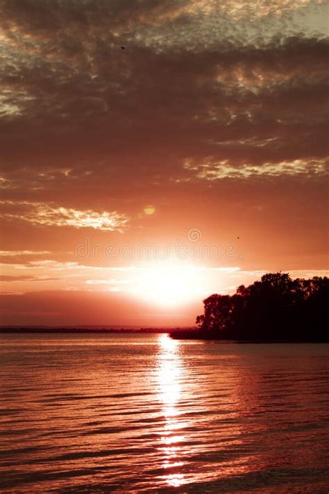 Pale Red Sunset Over Lake Stock Image Image Of Loneliness 200787121
