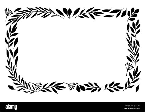 Floral Leafy Rectangle Border Design Isolated On White Background