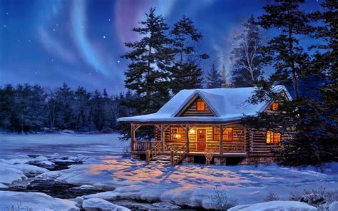 Log Cabin In Winter Art Id 85865