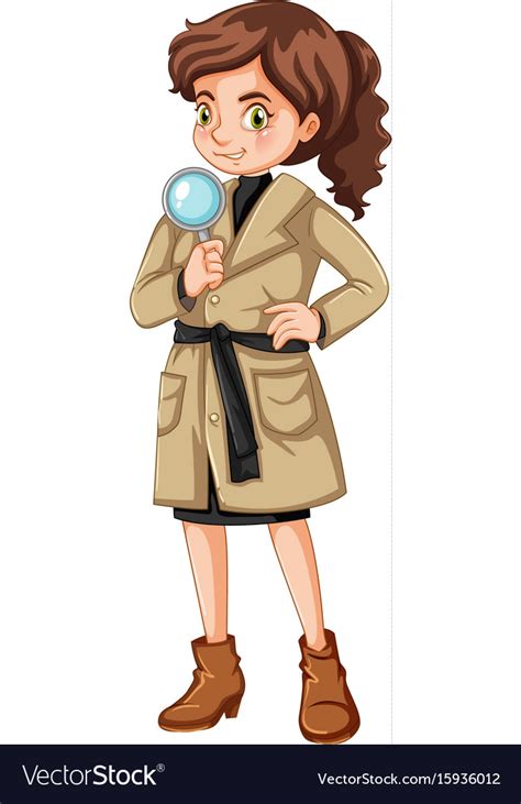 Female Detective With Magnifying Glass Royalty Free Vector