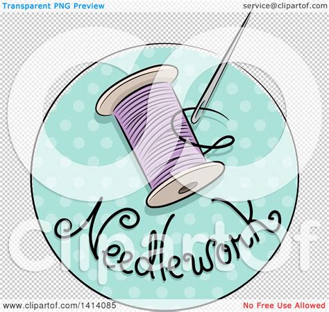 Clipart Of A Sketched Needlework Icon With A Needle And Thread