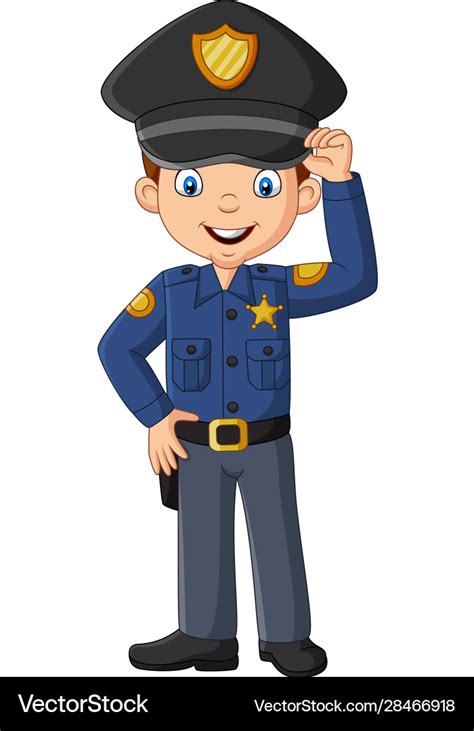 Cartoon Smiling Officer Policeman Standing Vector Image