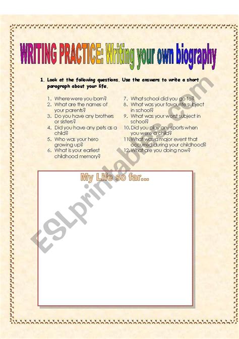 Guided Writing Autobiography Esl Worksheet By Cliocaliope