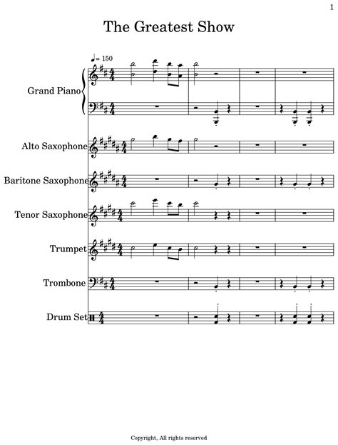 The Greatest Show Sheet Music For Piano Alto Saxophone Baritone Saxophone Tenor Saxophone