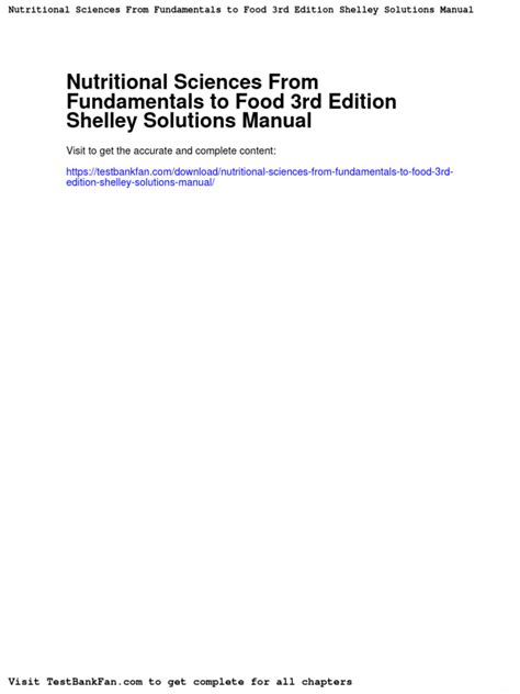Nutritional Sciences From Fundamentals To Food 3rd Edition Shelley