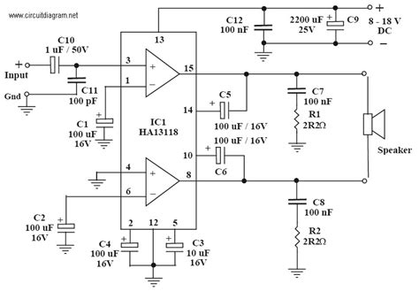 18 Watt Audio Amplifier With Ha13118 Electronic Schematic Diagram