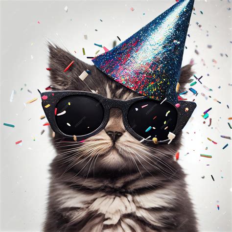 Premium Photo | Cute cat in party hat and sunglasses generative ai