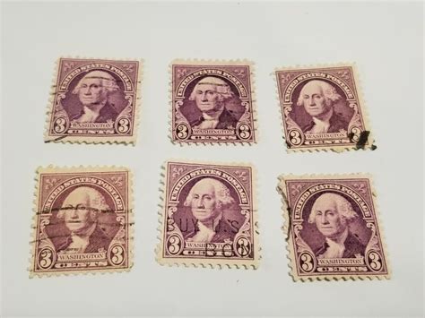 Lot Of 6 Stamps George Washington Purple 3 Cent Postage Stamp United