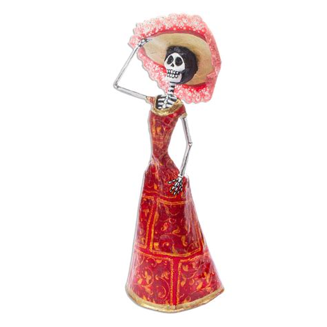 Unicef Market Hand Crafted Papier Mache Catrina Sculpture With Hat