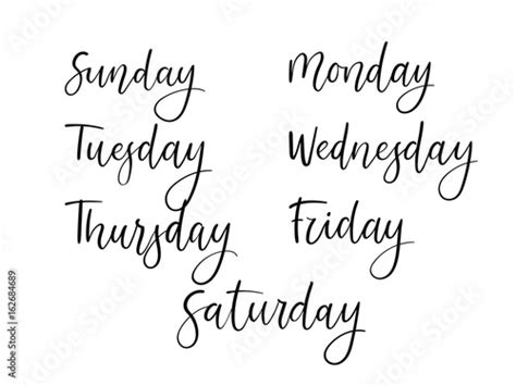 Handwritten Days Of Week Modern Calligraphy Calendar Isolated On