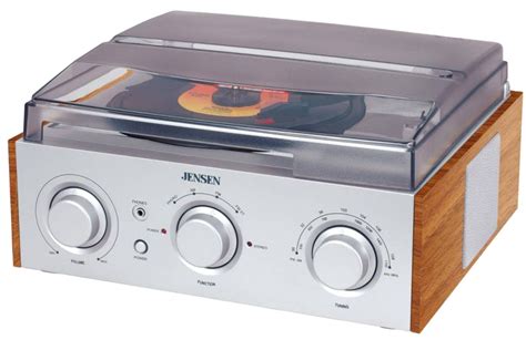 Jensen 3 Speed Stereo Turntable With Amfm Stereo Radio With 2 Built In