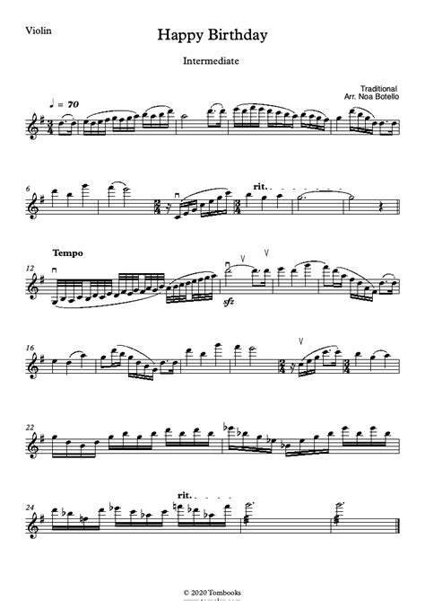 Happy Birthday Intermediate Level Traditional Violin Sheet Music