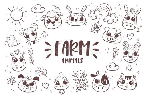 Cartoon Farm Animals Doodle Background Stock Vector Illustration Of