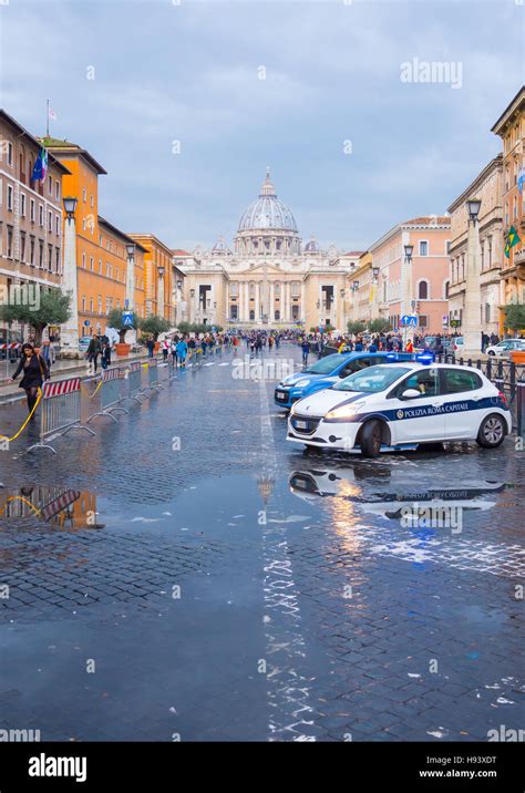 Police Cars And Security At St Peters Square At Vatican City Stock