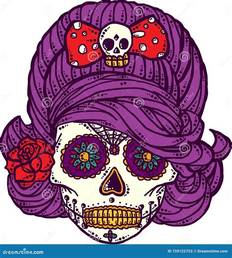 Catrina Sugar Skull Girl Rose Stock Vector Illustration Of Clasp