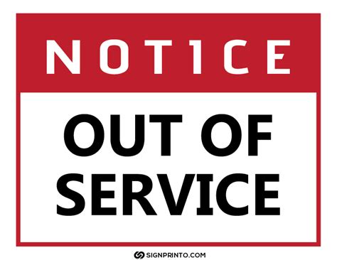 Out Of Service Sign Printable Pdf