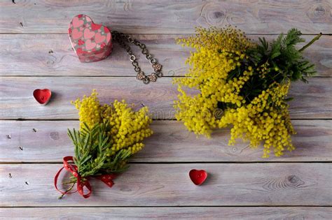 Gift box just add tequila. Branches Of A Yellow Mimosa And A Box With A Gift Stock ...