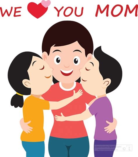 Mothers Day Clipart Daughter Son Kisses Mom To Celebrate Mothers Day
