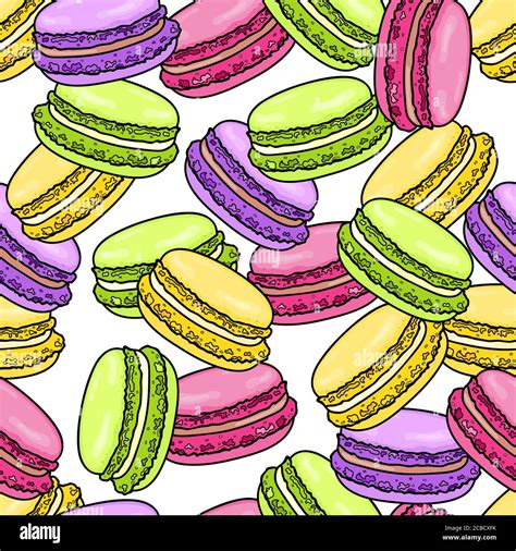 Macaroon Seamless Pattern Sweet French Macaron Background In Sketch