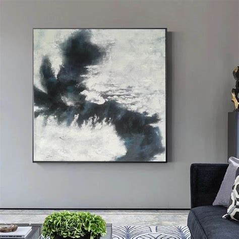 Square Oversized Abstract Canvas Artliving Room Wall Etsy Abstract