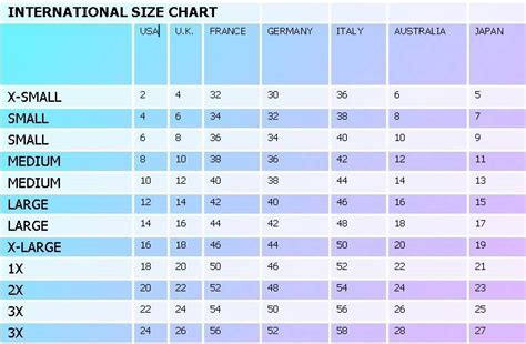 International Clothing Size Conversion Chart Clothing Sketches