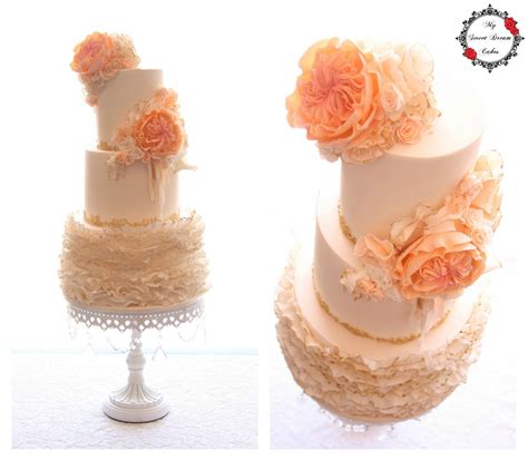Peach Ivory And Gold Vintage Wedding Cake By My Sweet Dream Cakes