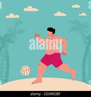 Cartoon Fat Man In A Sports Uniform Vector Illustration Concept With Exercise And Weight Loss
