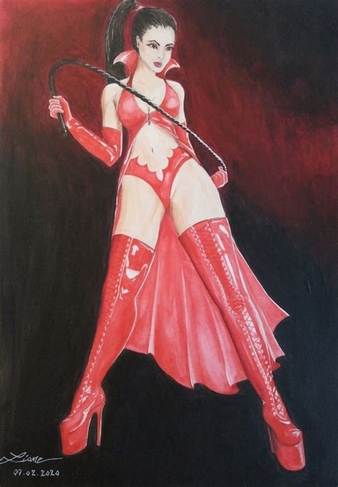 Red Mistress With Whip Original Fetish Painting Etsy