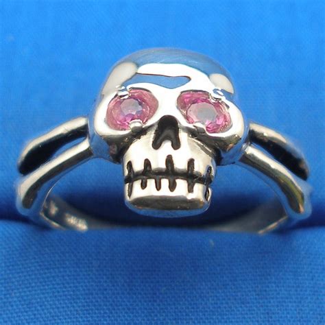 Genuine Ruby Eyes Skull And Cross Bones Pirate Ring Recycled Etsy