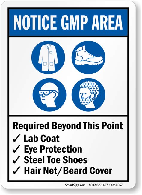 Notice Gmp Area Required Lab Coat Steel Toe Shoes Ppe Sign Sku S2