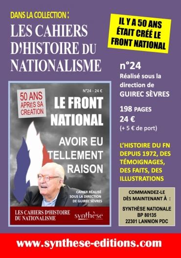 Le nouveau Cahier dHistoire du nationalisme consacré au Front national information nationaliste