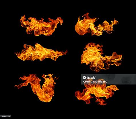 High Resolution Fire Collection Isolated On Black Background Stock