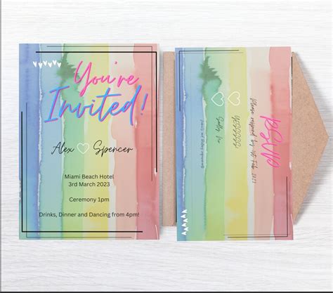 Rainbow Wedding Invitation Template Digital Download Bright Etsy