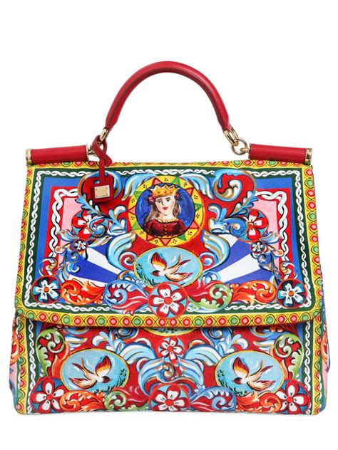 Lyst Dolce And Gabbana Maxi Sicily Printed Cotton Canvas Bag