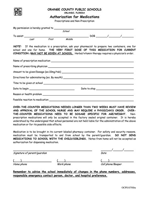 Ocps Medication Authorization Form Fill Online Printable Fillable