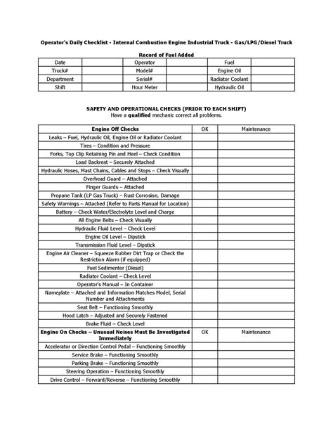 12 Daily Forklift Inspection Checklist Pdf Pictures Forklift Reviews